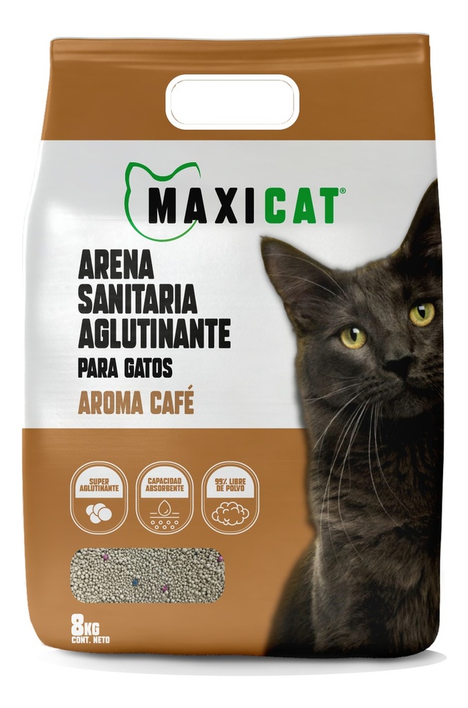 Maxi Cat Arena Sanitaria Aglutinante Con Aroma Café 10 Kg